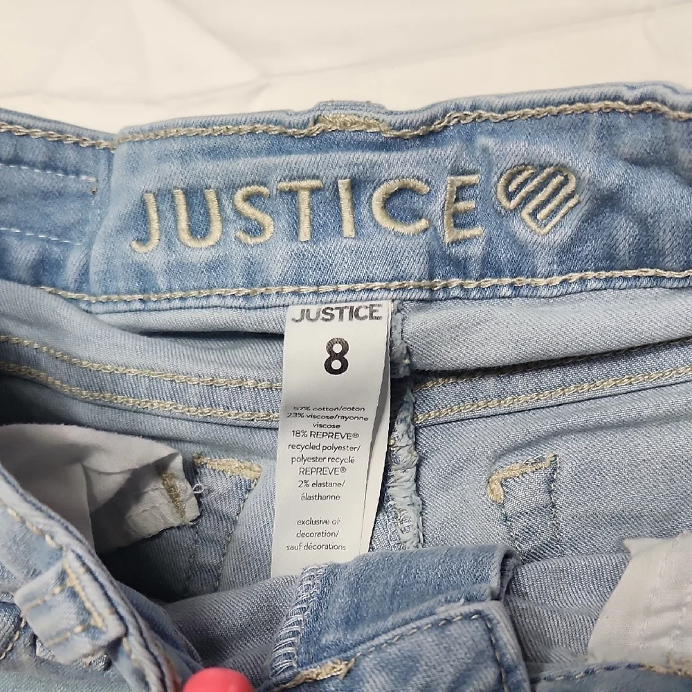 Justice Girls Bermuda Jean Shorts Size 8 | Raw Hem Light Wash Denim